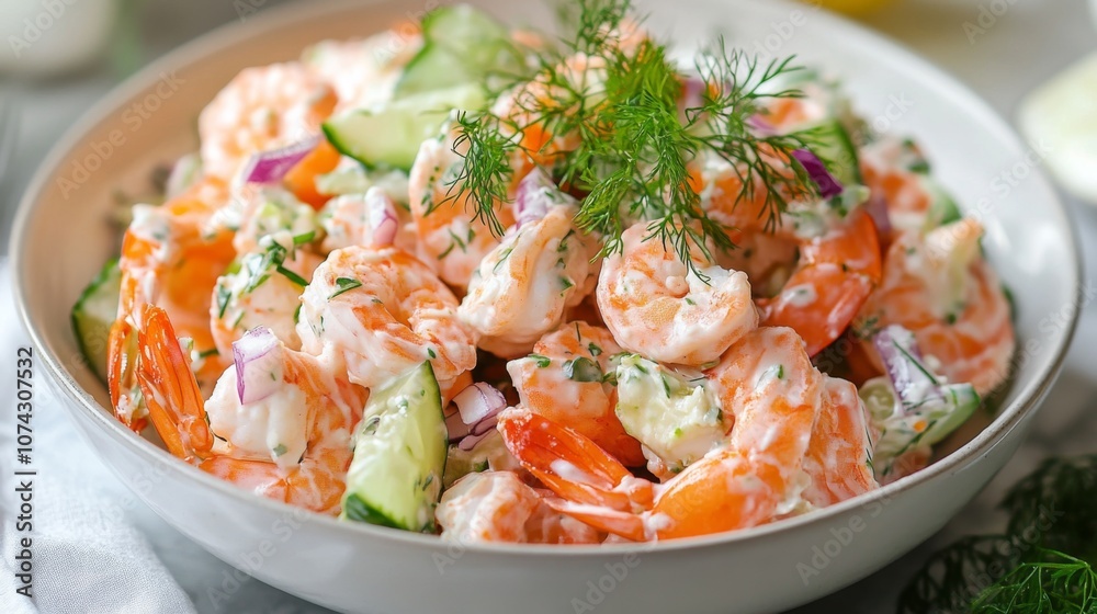 Seafood salad with a creamy cucumber yogurt dressing Seafood salad with a creamy cucumber yogurt dressing