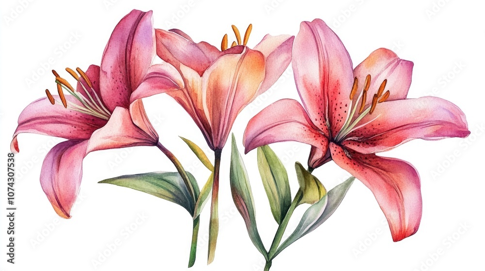 Fototapeta premium Watercolor illustration of lily flowers