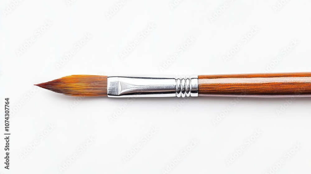 Watercolor paintbrush with a wooden handle on a white background featuring a clipping path Watercolor paintbrush with a wooden handle on a white background featuring a clipping path