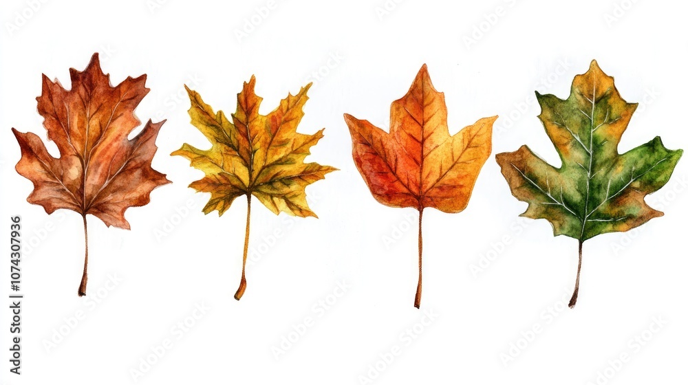 Watercolor illustration collection of autumn leaves Watercolor illustration collection of autumn leaves