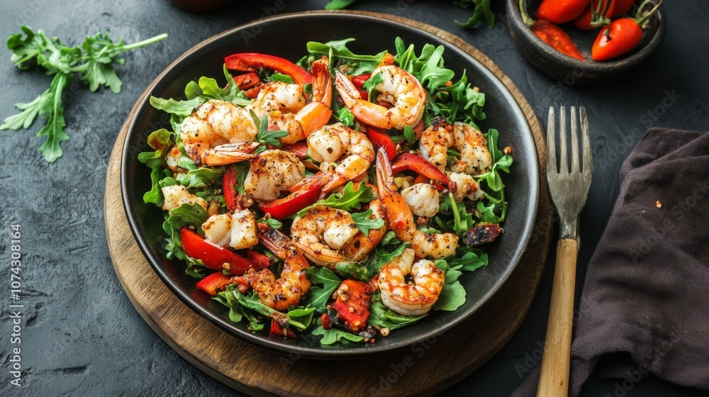 Seafood salad with a smoky paprika dressing and roasted peppers Seafood salad with a smoky paprika dressing and roasted peppers