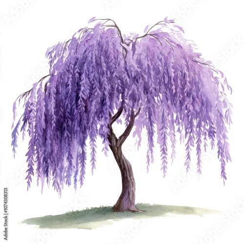 Watercolor Delightful Purple Willow Tree Illustration