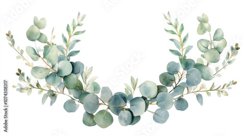 Gold wreath featuring eucalyptus and watercolor leaves Hand painted botanical floral frame Leaf illustration isolated on a white background