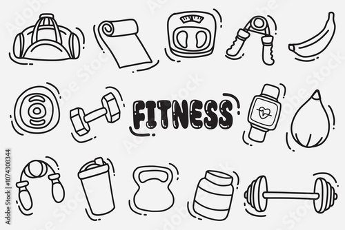 set of doodle fitness good for icons, background, wallpaper, symbol, element design, etc