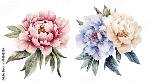 Watercolor peony flower bouquets collection Hand painted botanical arrangements for wedding invites and cards