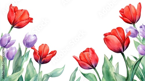 Wallpaper Mural Vibrant red and purple tulip floral botanical flowers Isolated wild spring leaves and wildflowers Watercolor background illustration collection Fashionable watercolor drawing in aquarelle style Sq Torontodigital.ca