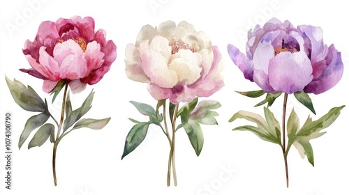 Watercolor peony flower bouquets collection Hand painted botanical arrangements for wedding invites and cards