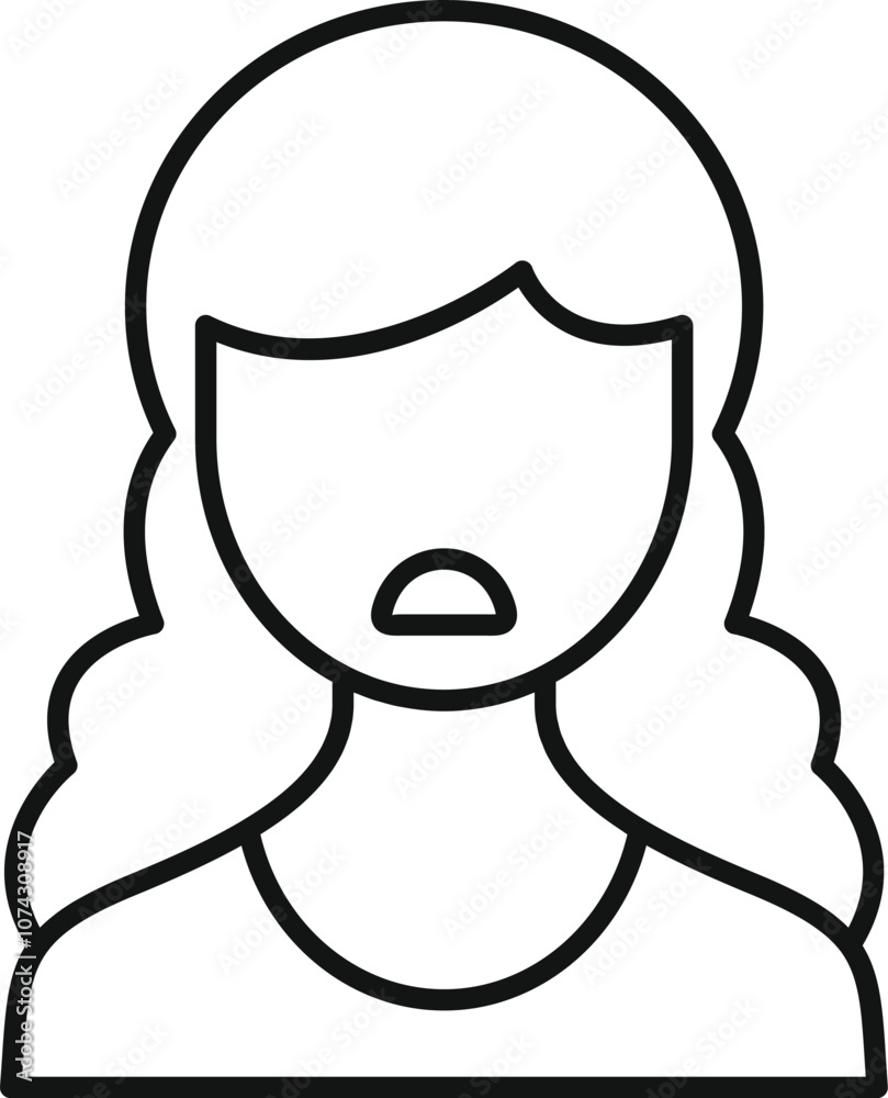 Line drawing of a sad girl with long wavy hair expressing disappointment Line drawing of a sad girl with long wavy hair expressing disappointment