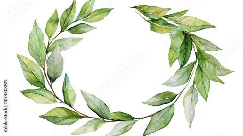 Watercolor wreath of bay leaves for wedding invitation templates and save the date cards or other design purposes
