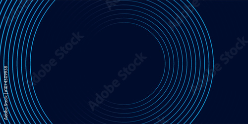 Blue abstract background with glowing circles. Swirl circular lines pattern. Geometric spiral. Twirl element. Modern graphic desi