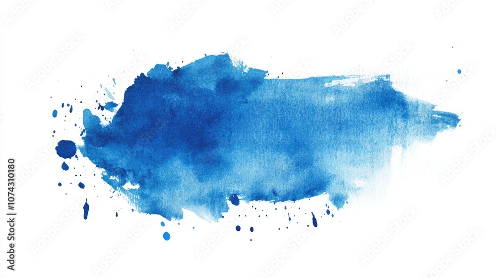 A blue watercolor brushstroke on a white background