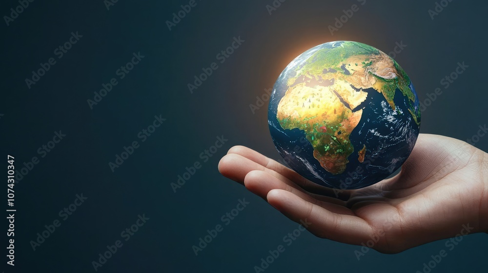 Hand holding a glowing globe, symbolizing care for the planet and global awareness. Hand holding a glowing globe, symbolizing care for the planet and global awareness.