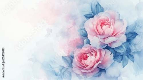 Watercolor illustration of beautiful peony and rose flowers