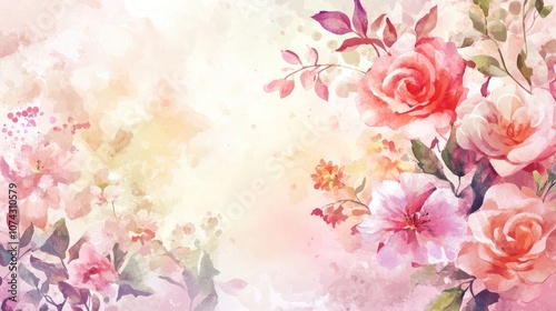 Watercolor illustration featuring a beautiful floral frame card composition