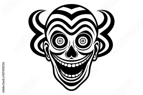 Stylized clown skull illustration on white background. photo