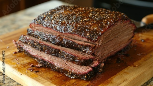 Chef slicing tender brisket, perfectly smoked with a savory crust.
