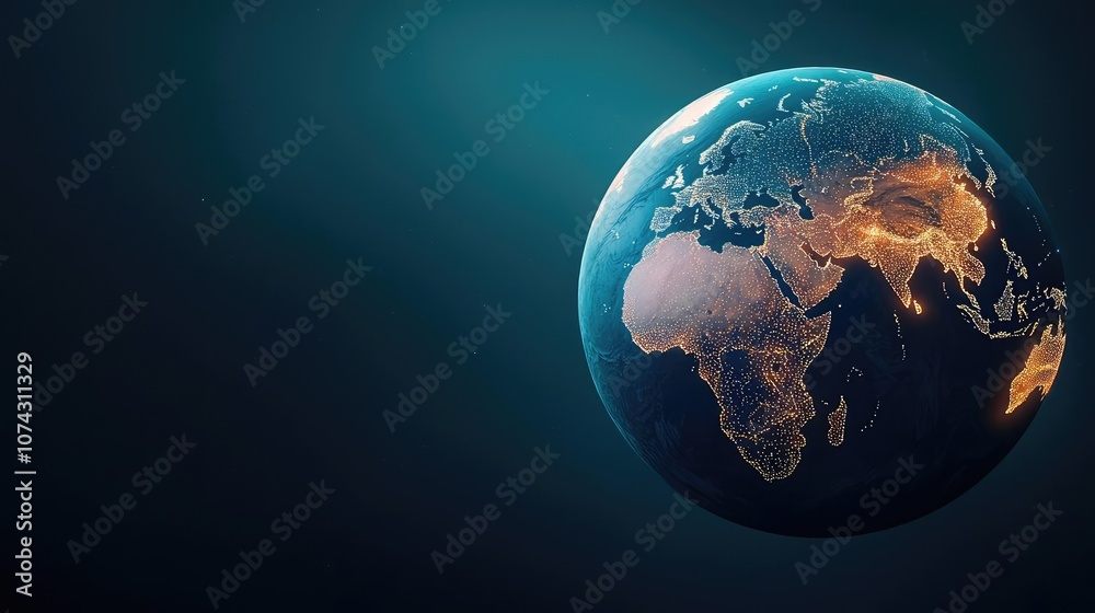 Earth seen from space, illuminated continents, dark outer space background. Earth seen from space, illuminated continents, dark outer space background.