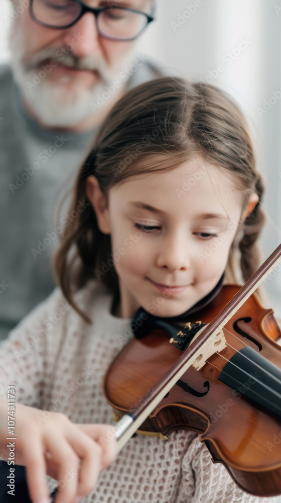 A young girl receiving violin lessons from an artistic music teacher, highlighting the nurturing learning atmosphere and collaborative student-teacher interaction within a music-focused setting. A young girl receiving violin lessons from an artistic music teacher, highlighting the nurturing learning atmosphere and collaborative student-teacher interaction within a music-focused setting.