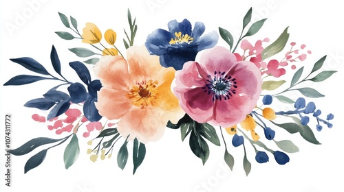 Hand painted watercolor flower bouquets Ideal for invitations save the dates greetings thank you notes birthdays and baby cards Set against a white background