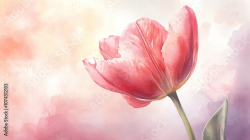 Watercolor illustration of a tulip flower