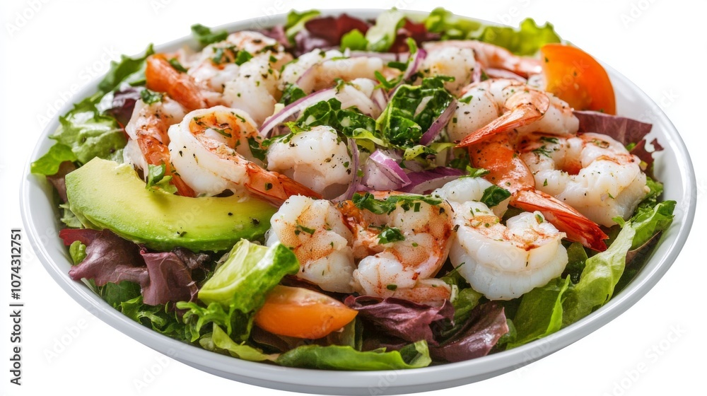 Low-carb seafood salad with avocado and mixed greens Low-carb seafood salad with avocado and mixed greens