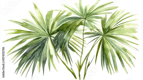 Watercolor illustration of isolated palm plants on a white background