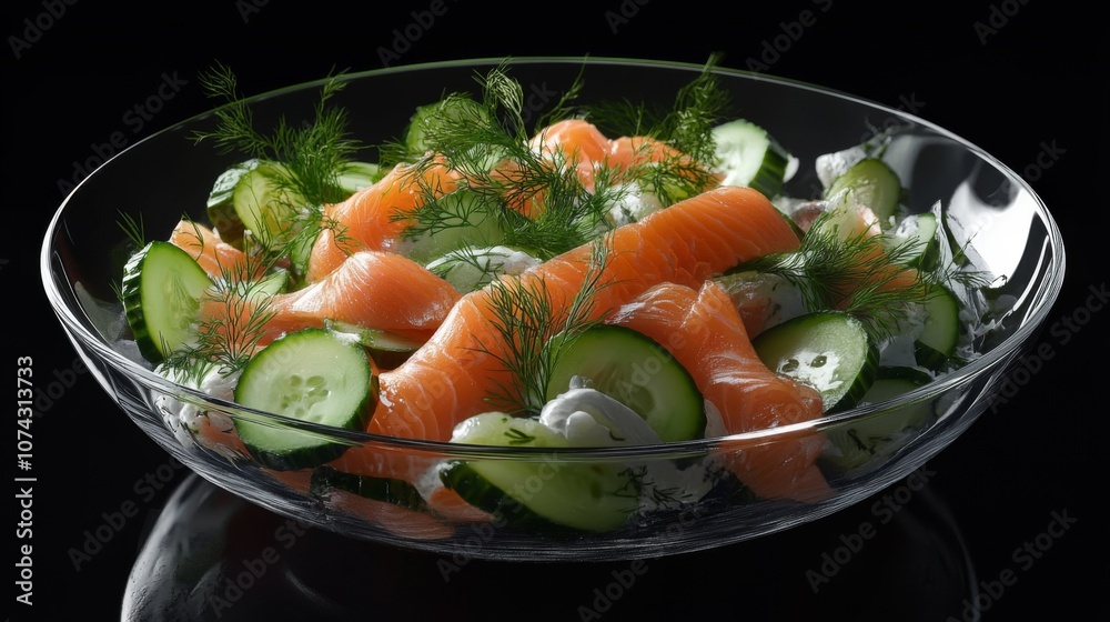 Refreshing seafood salad with cucumber, dill, and smoked salmon Refreshing seafood salad with cucumber, dill, and smoked salmon