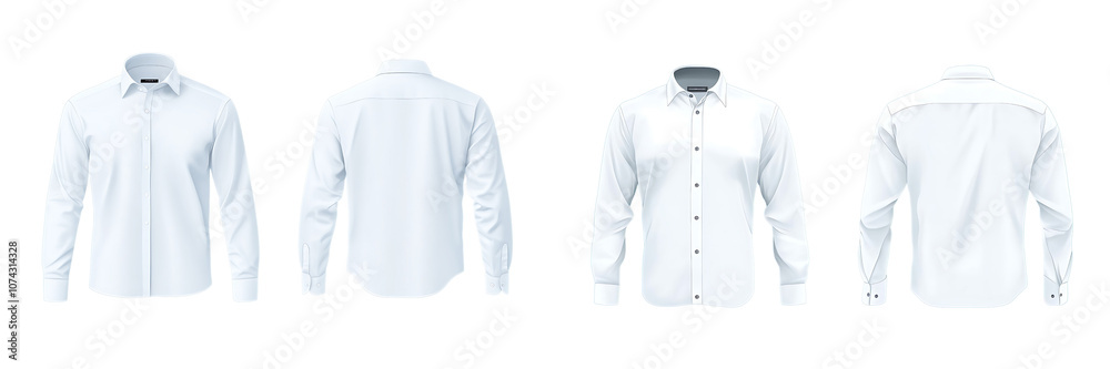 Set of a white shirt mockup template with long sleeves, isolated on a transparent background.