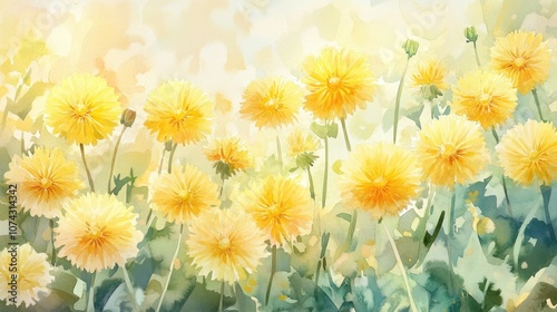 Watercolor collection featuring vibrant yellow dandelions for design use