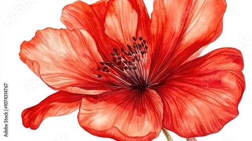 Fototapeta Naklejka Na Ścianę i Meble -  Vibrant red watercolor flower in full bloom