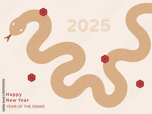 2025 Chinese new year illustration template with snake and flower.