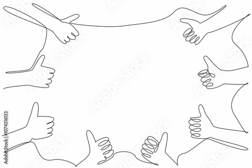 Single continuous line drawing some hands make a thumbs up gesture. Symbol of appreciation from some people. Approval. Pleasant deeds. National Screenwriters Day. One line design vector illustration