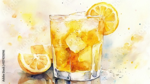 Watercolor Illustration of a Lemonade Glass photo