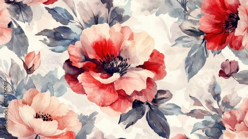 Fototapeta Naklejka Na Ścianę i Meble -  Floral watercolor illustration featuring a hand drawn composition Includes a large collection of watercolor elements suitable for textile design wallpaper and greeting cards