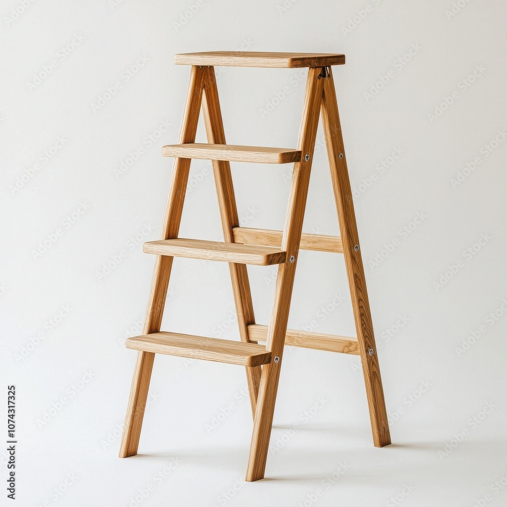 Wooden ladder with four steps, isolated on white background. Wooden ladder with four steps, isolated on white background.