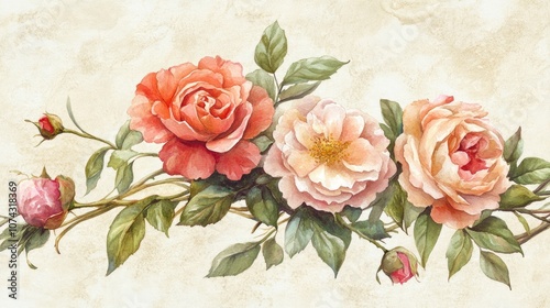 Collection of watercolor illustrations featuring elegant roses and peonies