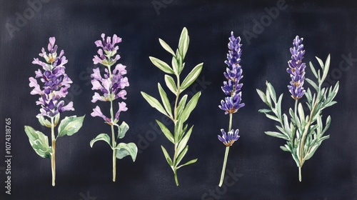 Watercolor lavender illustration on a chalkboard backdrop Handcrafted provencal herbs