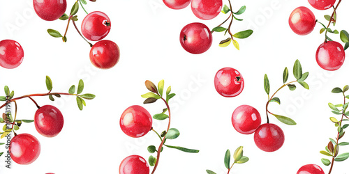 Cranberry and thyme pattern with a white background, generative AI