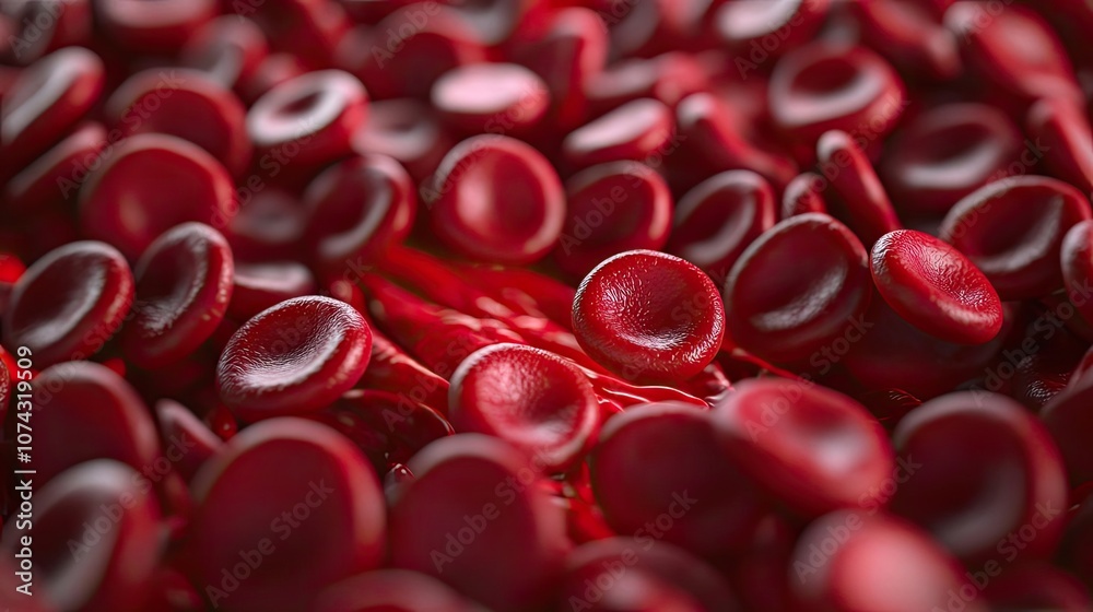 Close-up of red blood cells, intricate details on white isolate background.