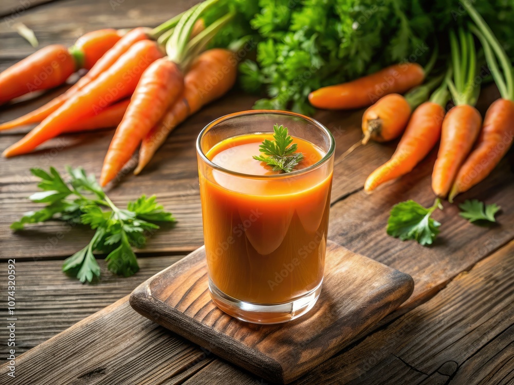 Fresh Carrot Juice on Wooden Table - Healthy Beverage Aerial Photography Fresh Carrot Juice on Wooden Table - Healthy Beverage Aerial Photography