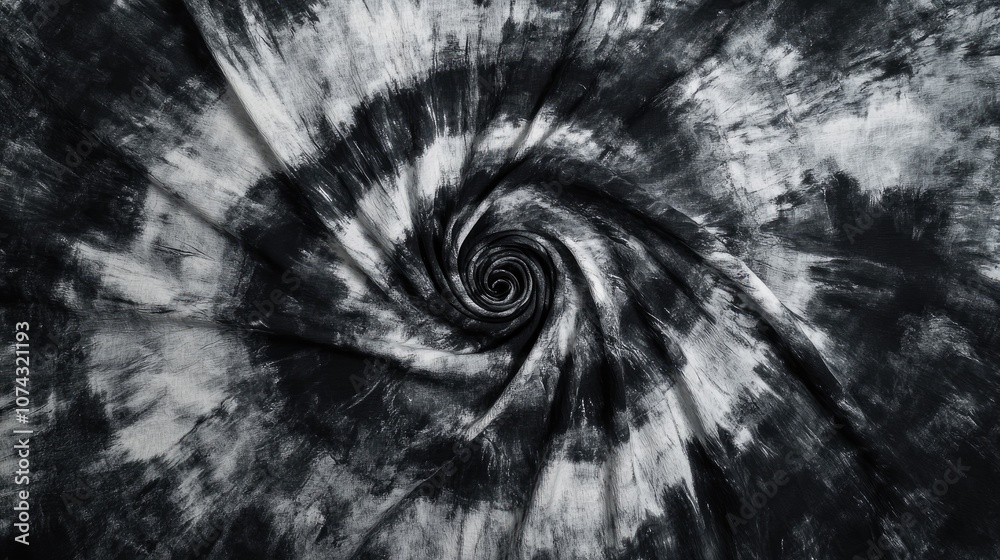Obraz premium Monochrome and Greyscale Psychedelic Swirl Fabric Freedom Tie Dye Pattern Bohemian Dyed Apparel Reggae Inspired Watercolor Effect Tie Dye Spiral Design Hippie Batik Vibrant Swatch Design