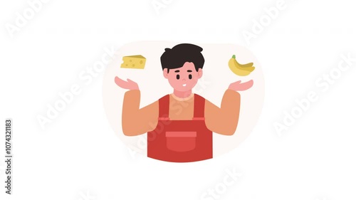 Flat Illustration Man Compare Unhealthy and Healthy Food Animation