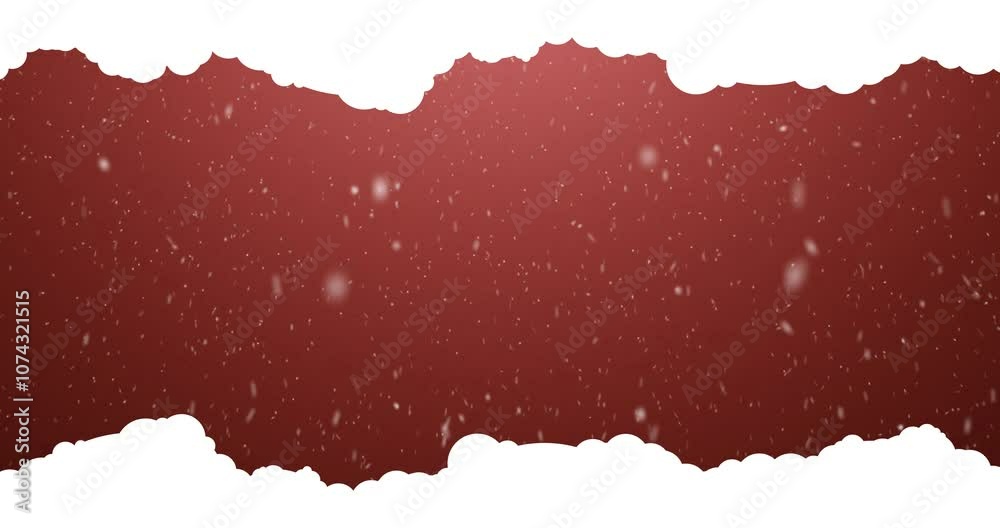 Loop winter realistic snowfall with illustrated snowy cloud and field on red background. Concept New Years and Christmas Holidays greeting card copy space animation. Loop winter realistic snowfall with illustrated snowy cloud and field on red background. Concept New Years and Christmas Holidays greeting card copy space animation.