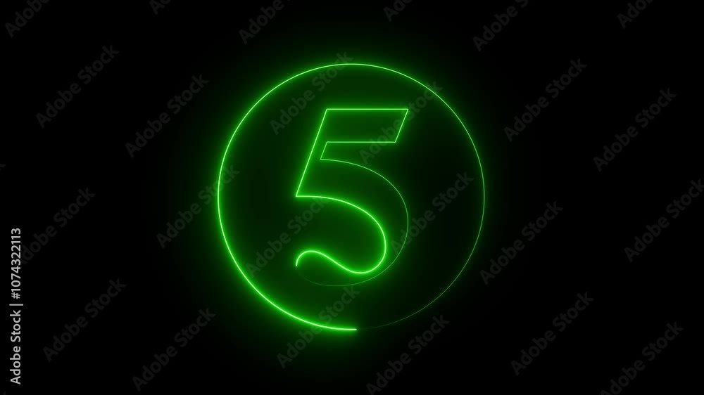 A circle with a green neon icon on a black background and the text 5 in the middle of it. A circle with a green neon icon on a black background and the text 5 in the middle of it.