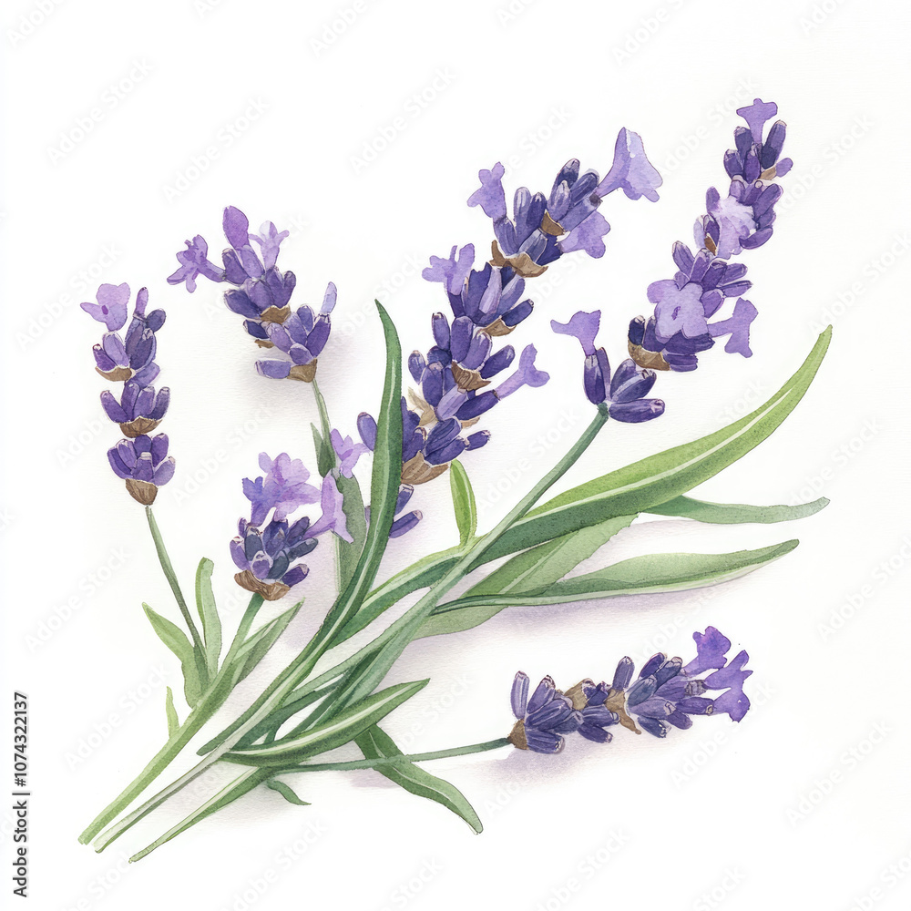 Obraz premium Watercolor Elegant Purple Lavender Sprig Illustration
