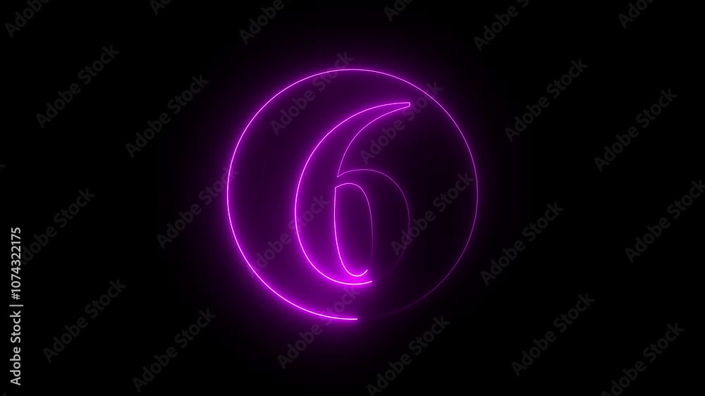 Neon glowing red color six number icon animation black background Neon glowing red color six number icon animation black background