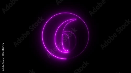 Neon glowing red color six number icon animation black background photo