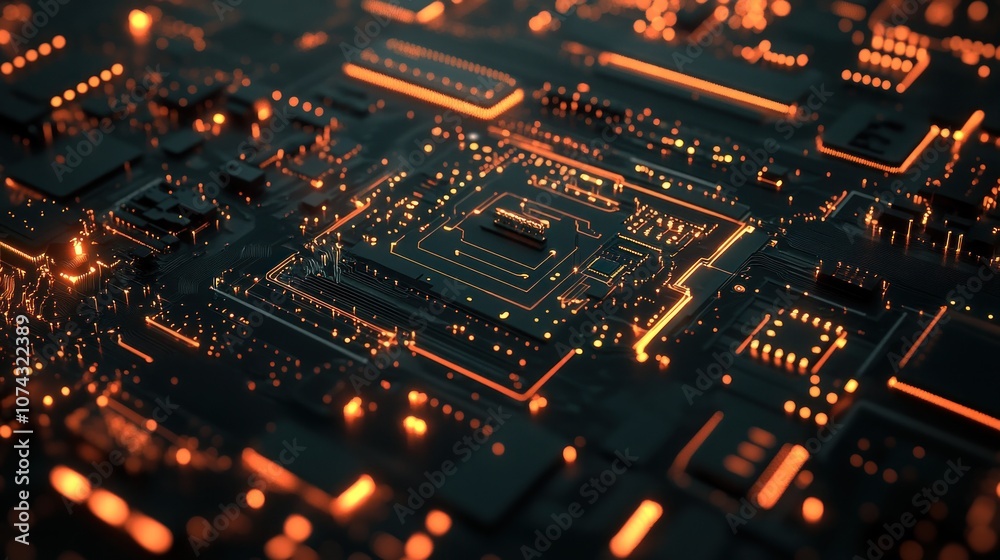 A close-up view of a circuit board with glowing elements, representing technology and innovation. A close-up view of a circuit board with glowing elements, representing technology and innovation.