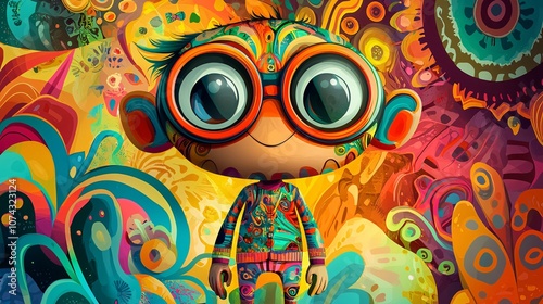 Wallpaper Mural Groovy Cartoon Character in Psychedelic Setting Torontodigital.ca