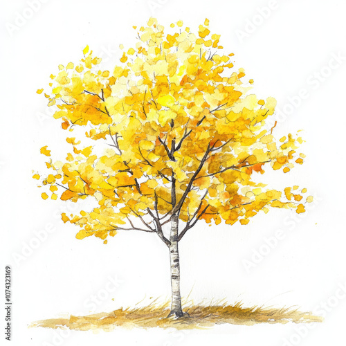 Watercolor Joyful Yellow Poplar Tree Illustration photo